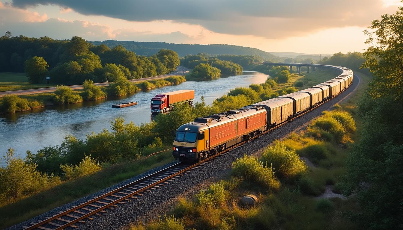 Illustration: Comparaison des avantages du transport de marchandises par train avec les autres modes