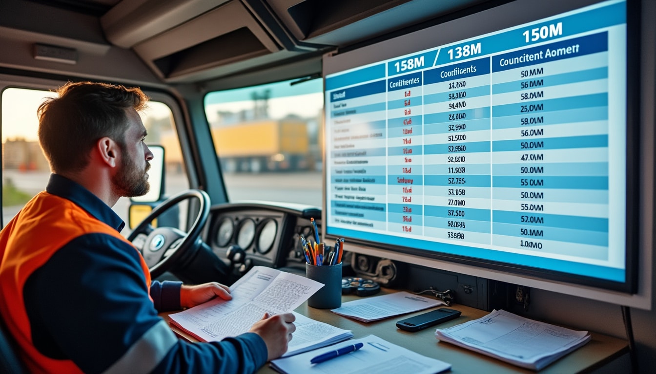 Illustration: Tableau comparatif des coefficients 138M et 150M dans le transport routier